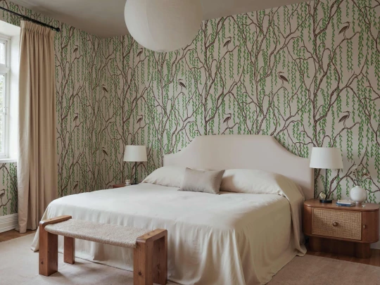 Rebel Walls R21309 Sophisticated Luxe Droptree Beige - mural w wierzby i żurawie