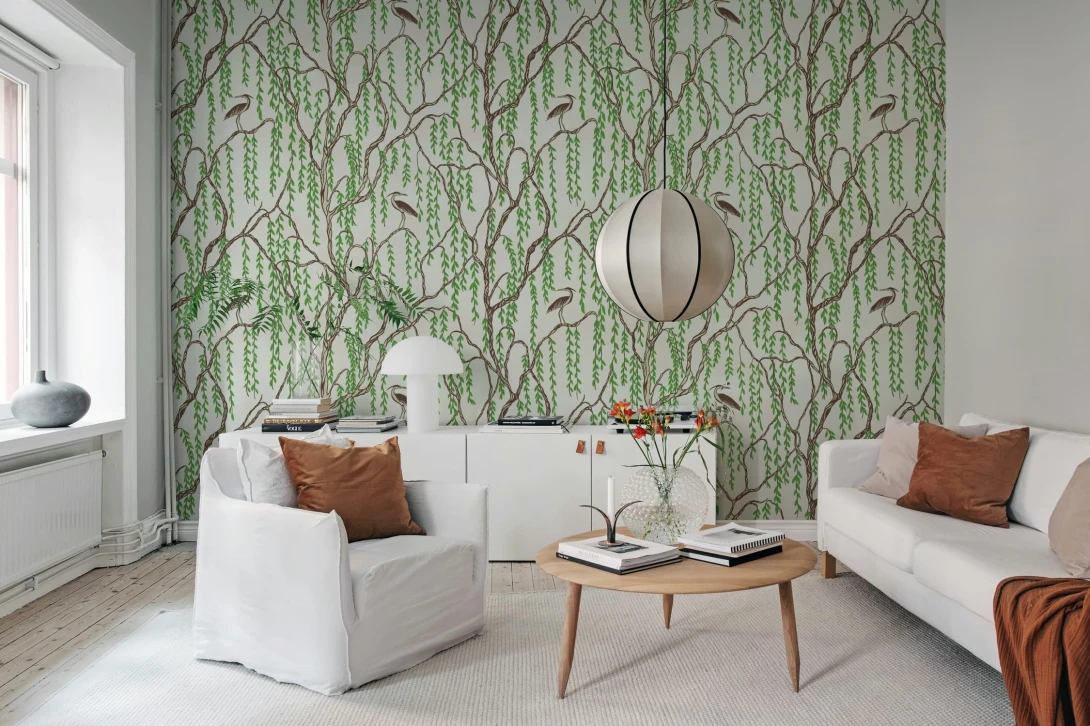 Rebel Walls R21309 Sophisticated Luxe Droptree Beige - mural w wierzby i żurawie