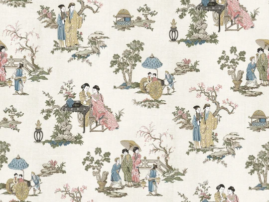 Rebel Walls R21310 Sophisticated Luxe Toile Conversation Beige - mural w sceny orientalne
