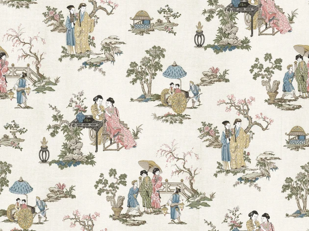 Rebel Walls R21310 Sophisticated Luxe Toile Conversation Beige - mural w sceny orientalne
