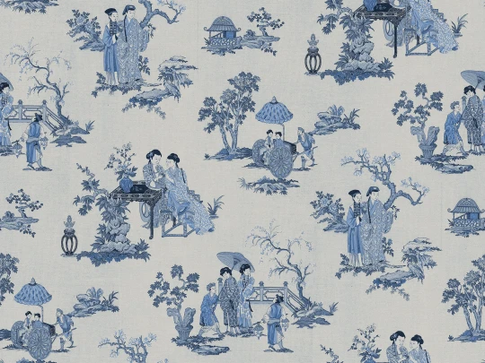 Rebel Walls R21311 Sophisticated Luxe Toile Conversation Blue - mural w sceny orientalne