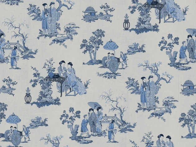 Rebel Walls R21311 Sophisticated Luxe Toile Conversation Blue - mural w sceny orientalne