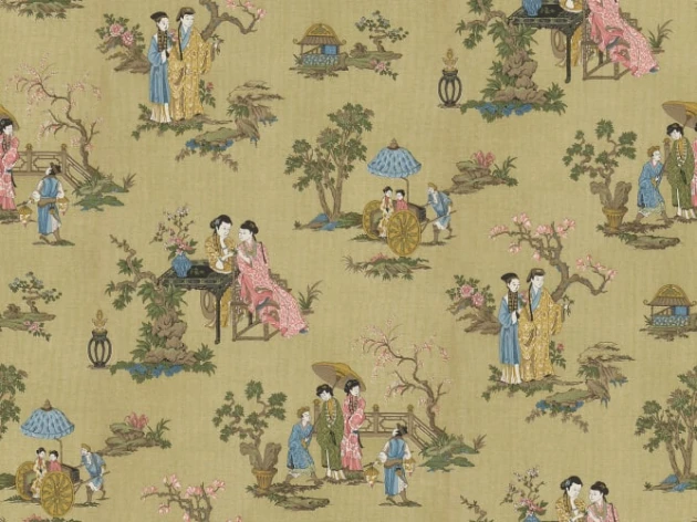 Rebel Walls R21312 Sophisticated Luxe Toile Conversation Brown - mural w sceny orientalne