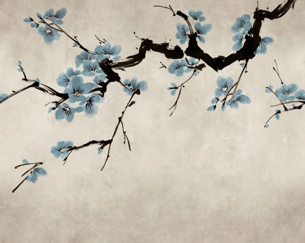 Rebel Walls R21313 Sophisticated Luxe Blush of Spring Light Blue - mural w kwitnącą gałąź