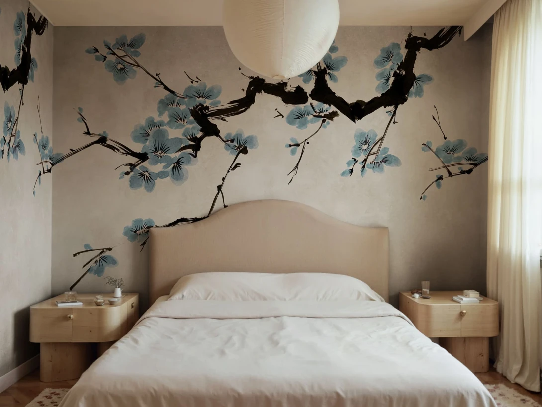 Rebel Walls R21313 Sophisticated Luxe Blush of Spring Light Blue - mural w kwitnącą gałąź