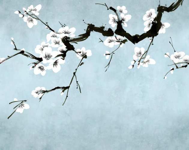 Rebel Walls R21314 Sophisticated Luxe Blush of Spring Blue - mural w kwitnącą gałąź
