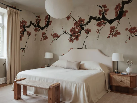 Rebel Walls R21315 Sophisticated Luxe Blush of Spring Burgundy - mural w kwitnącą gałąź