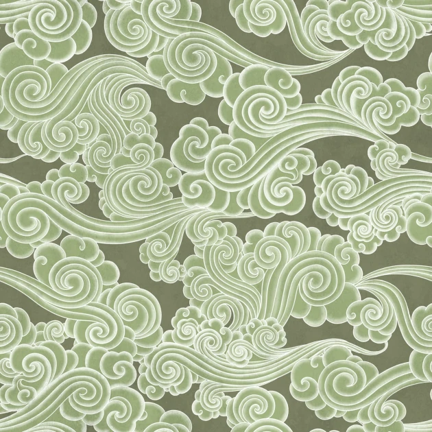 Rebel Walls R21320 Sophisticated Luxe Kumo Green - mural w orientalne chmury