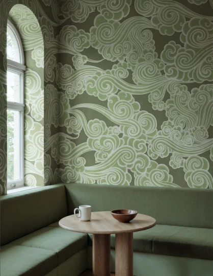 Rebel Walls R21320 Sophisticated Luxe Kumo Green - mural w orientalne chmury