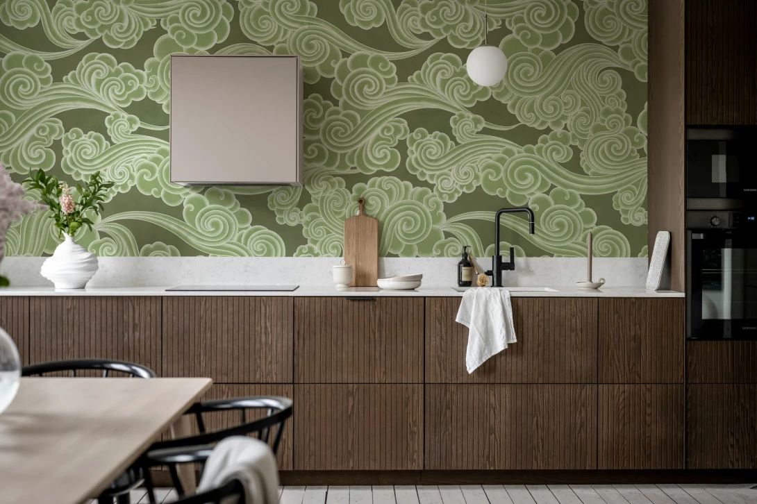 Rebel Walls R21320 Sophisticated Luxe Kumo Green - mural w orientalne chmury