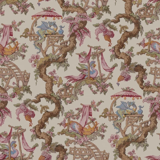 Rebel Walls R21323 Sophisticated Luxe Dragon Tree Bloom Beige - mural w smoki i kwitnące drzewa