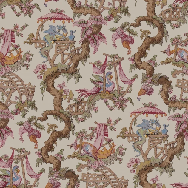 Rebel Walls R21323 Sophisticated Luxe Dragon Tree Bloom Beige - mural w smoki i kwitnące drzewa
