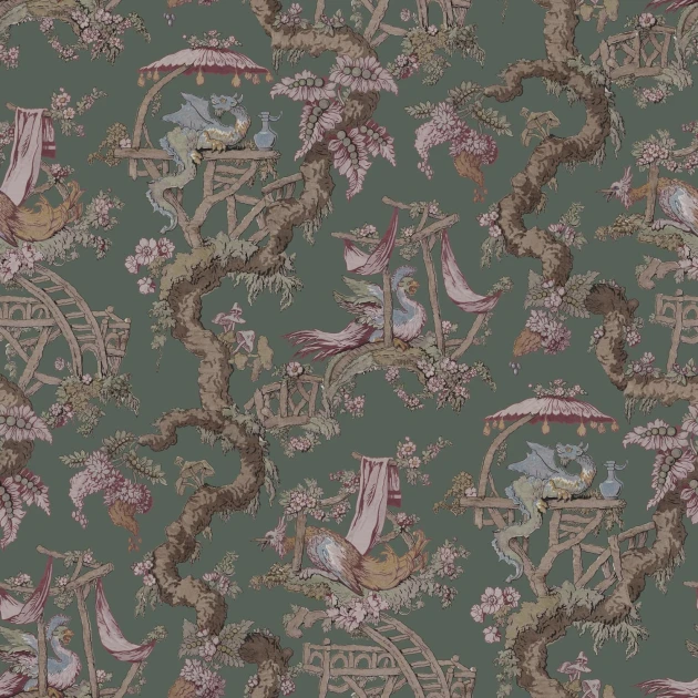 Rebel Walls R21324 Sophisticated Luxe Dragon Tree Bloom Green - mural w smoki i kwitnące drzewa