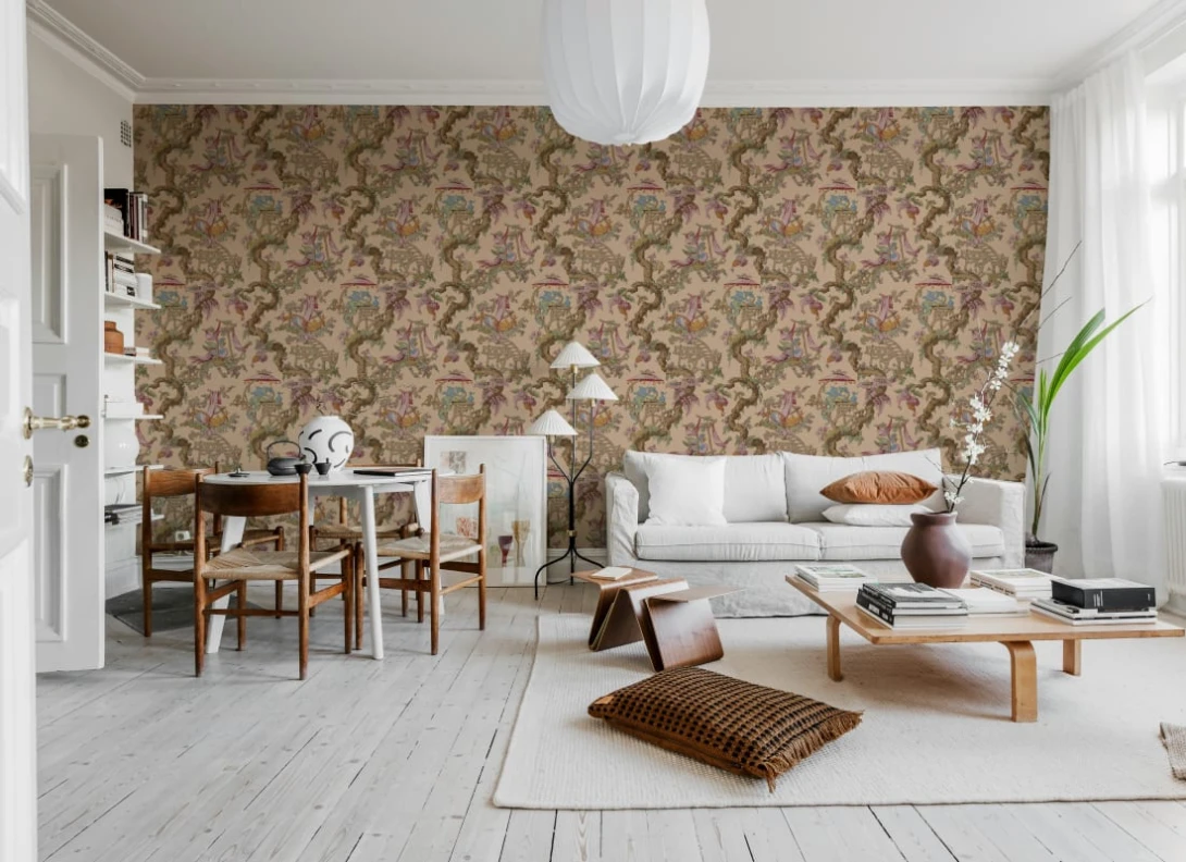 Rebel Walls R21325 Sophisticated Luxe Dragon Tree Bloom Peach - mural w smoki i kwitnące drzewa