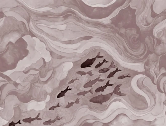 Rebel Walls R21329 Sophisticated Luxe Silent Stream Pink - mural w ryby i fale
