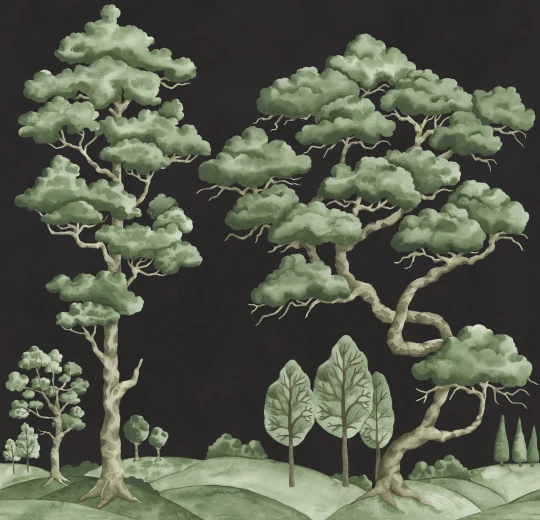 Rebel Walls R21330 Sophisticated Luxe Poetic Trees Black - mural w drzewa