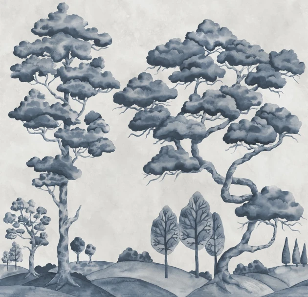 Rebel Walls R21332 Sophisticated Luxe Poetic Trees Blue - mural w drzewa