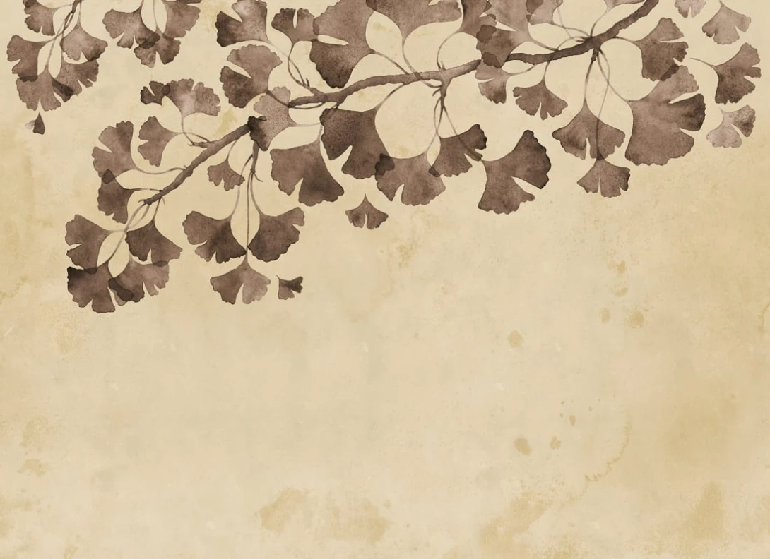 Rebel Walls R21342 Sophisticated Luxe Maidenhair Tree Brown - mural w gałąź miłorzębu