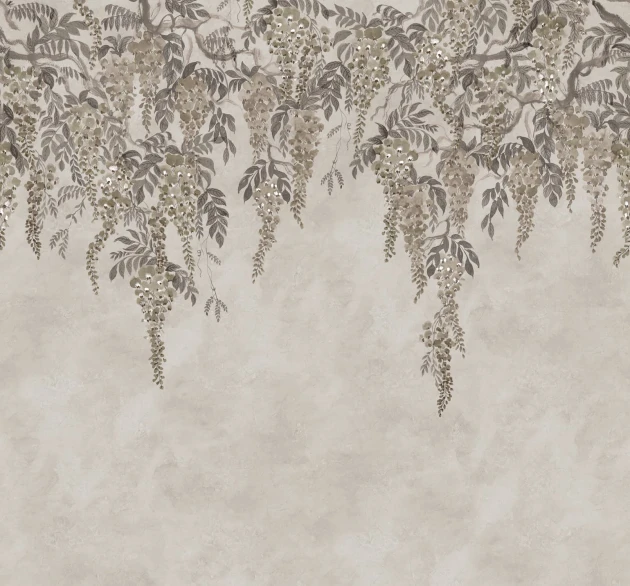 Rebel Walls R21984 Sophisticated Luxe Whispers Wisteria Gray - mural w kaskadę wisterii