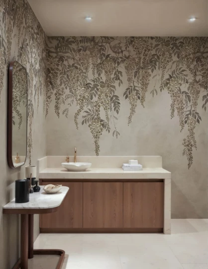 Rebel Walls R21984 Sophisticated Luxe Whispers Wisteria Gray - mural w kaskadę wisterii