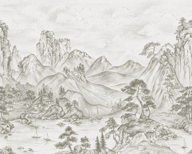 Rebel Walls R21988 Sophisticated Luxe Timeless Pines Gray - mural w górski krajobraz