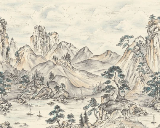 Rebel Walls R21989 Sophisticated Luxe Timeless Pines Beige - mural w górski krajobraz