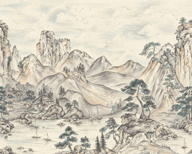 Rebel Walls R21989 Sophisticated Luxe Timeless Pines Beige - mural w górski krajobraz
