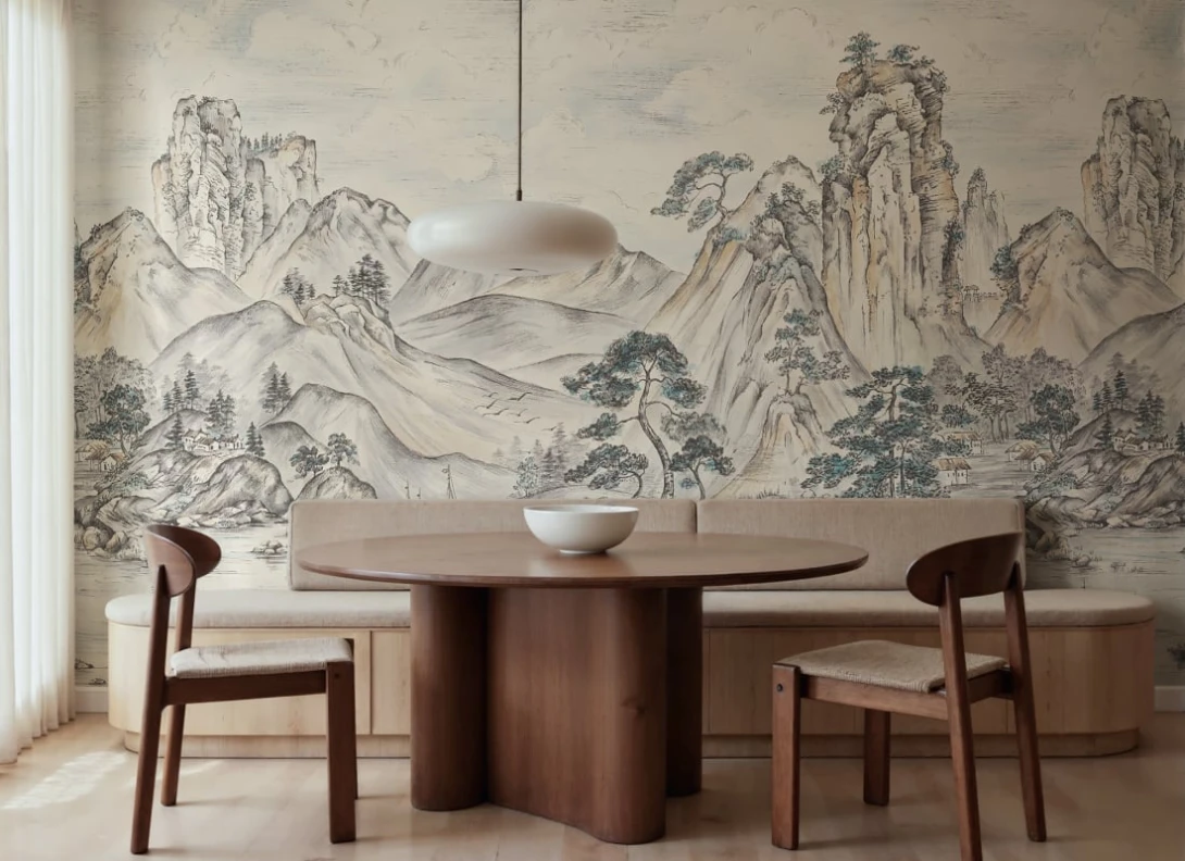 Rebel Walls R21989 Sophisticated Luxe Timeless Pines Beige - mural w górski krajobraz