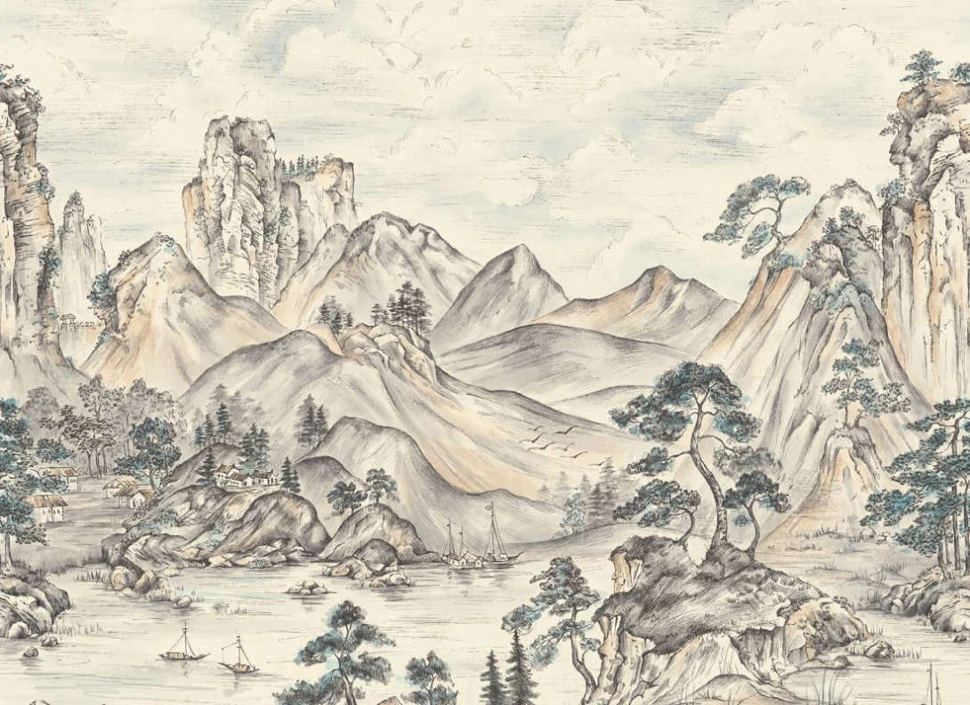 Rebel Walls R21989 Sophisticated Luxe Timeless Pines Beige - mural w górski krajobraz