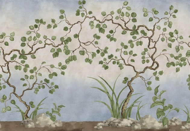 Rebel Walls R21991 Sophisticated Luxe Forest of Dreams Blue - mural w drobne drzewa