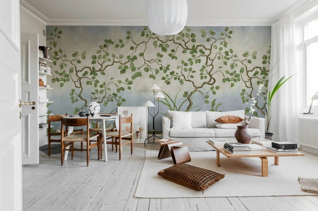 Rebel Walls R21991 Sophisticated Luxe Forest of Dreams Blue - mural w drobne drzewa