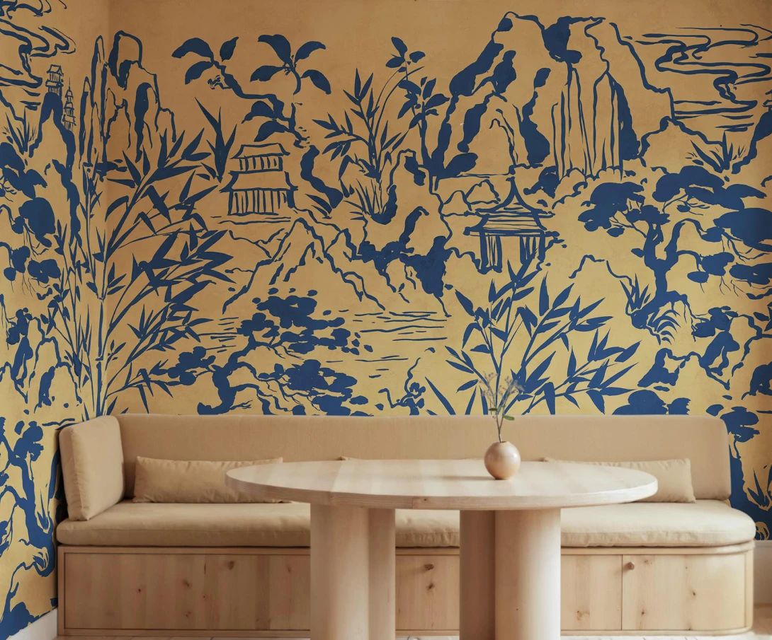 Rebel Walls R22005 Sophisticated Luxe Ink Horizon Yellow - mural w orientalny krajobraz