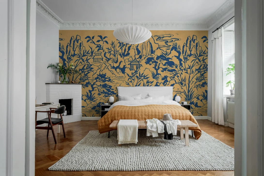 Rebel Walls R22005 Sophisticated Luxe Ink Horizon Yellow - mural w orientalny krajobraz
