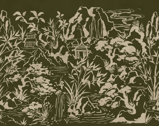 Rebel Walls R22006 Sophisticated Luxe Ink Horizon Green - mural w orientalny krajobraz