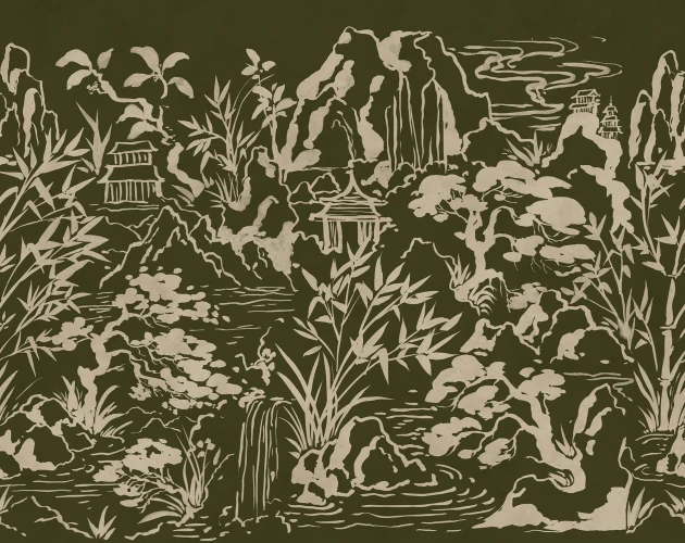 Rebel Walls R22006 Sophisticated Luxe Ink Horizon Green - mural w orientalny krajobraz
