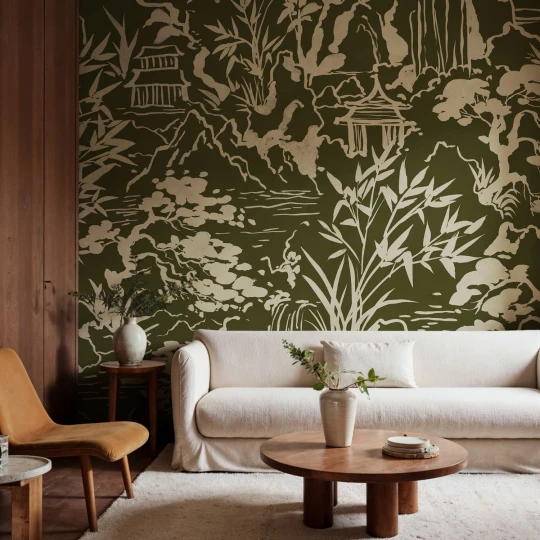 Rebel Walls R22006 Sophisticated Luxe Ink Horizon Green - mural w orientalny krajobraz