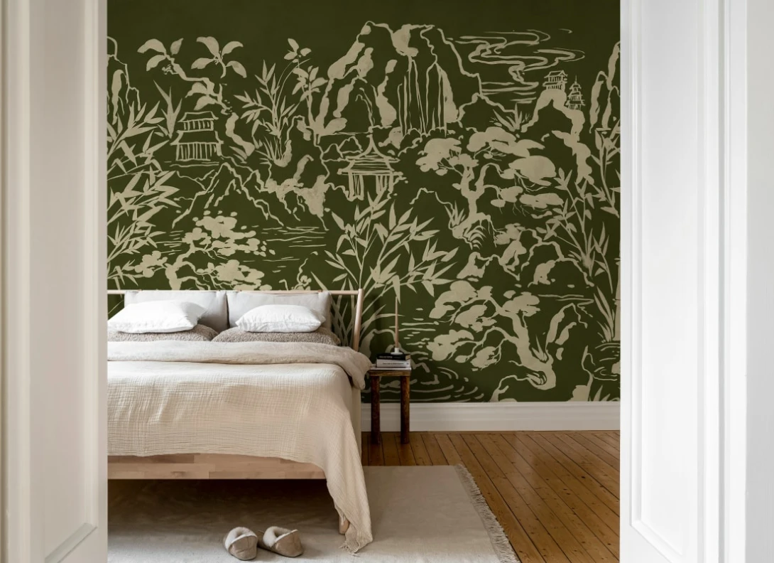 Rebel Walls R22006 Sophisticated Luxe Ink Horizon Green - mural w orientalny krajobraz