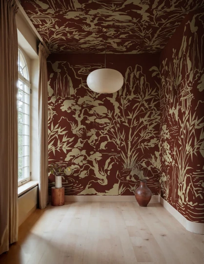 Rebel Walls R22007 Sophisticated Luxe Ink Horizon Burgundy - mural w orientalny krajobraz
