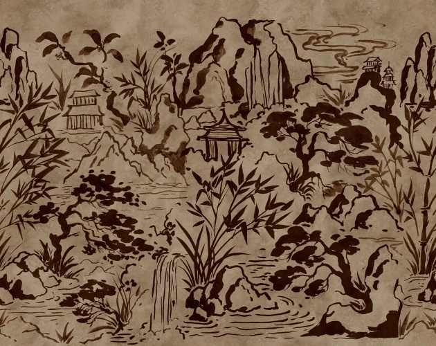 Rebel Walls R22008 Sophisticated Luxe Ink Horizon Brown - mural w orientalny krajobraz