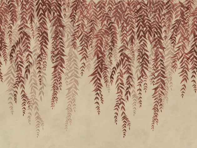 Rebel Walls R22010 Sophisticated Luxe Whispers of Bamboo Red - mural w kaskadę liści