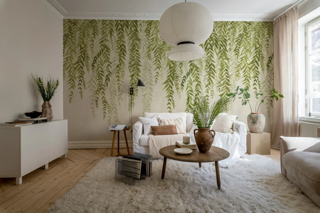Rebel Walls R22012 Sophisticated Luxe Whispers of Bamboo Green - mural w kaskadę liści