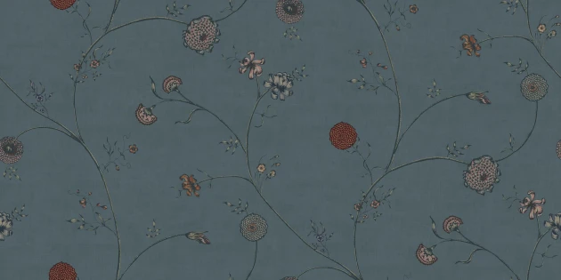 Rebel Walls R20375 Vintage Brocade Grand Flower Thread Blue - mural w pnącza kwiatów