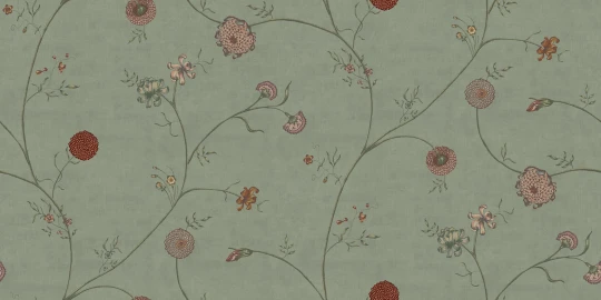 Rebel Walls R20376 Vintage Brocade Grand Flower Thread Green - mural w pnącza kwiatów