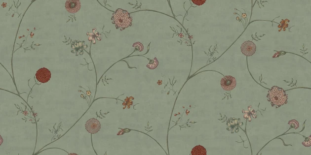 Rebel Walls R20376 Vintage Brocade Grand Flower Thread Green - mural w pnącza kwiatów