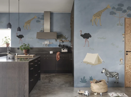 Rebel Walls R20598 Family Fun Animal Safari Blue - mural dziecięcy w zwierzęta safari