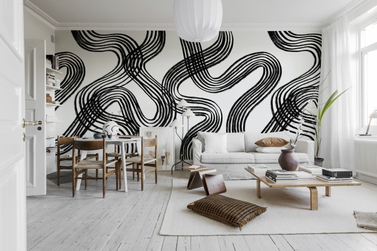 Rebel Walls R20195 Mystic Shades Ink Stripes Black & White - mural w abstrakcyjne linie