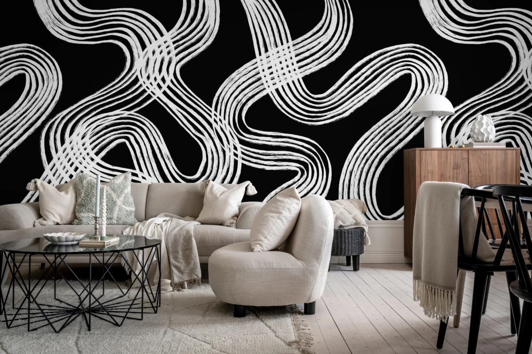 Rebel Walls R20196 Mystic Shades Ink Stripes Black - mural w abstrakcyjne linie