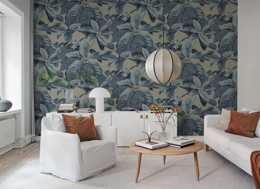 Rebel Walls R18671 Pops Chestnut Blue - mural w liście kasztanowca