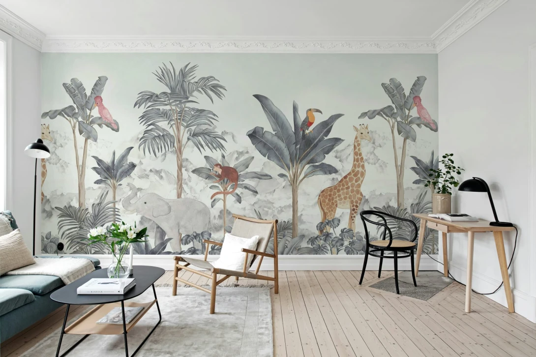Rebel Walls R18900 Pops Friends of the Jungle Blue - mural dziecięcy w dżunglę