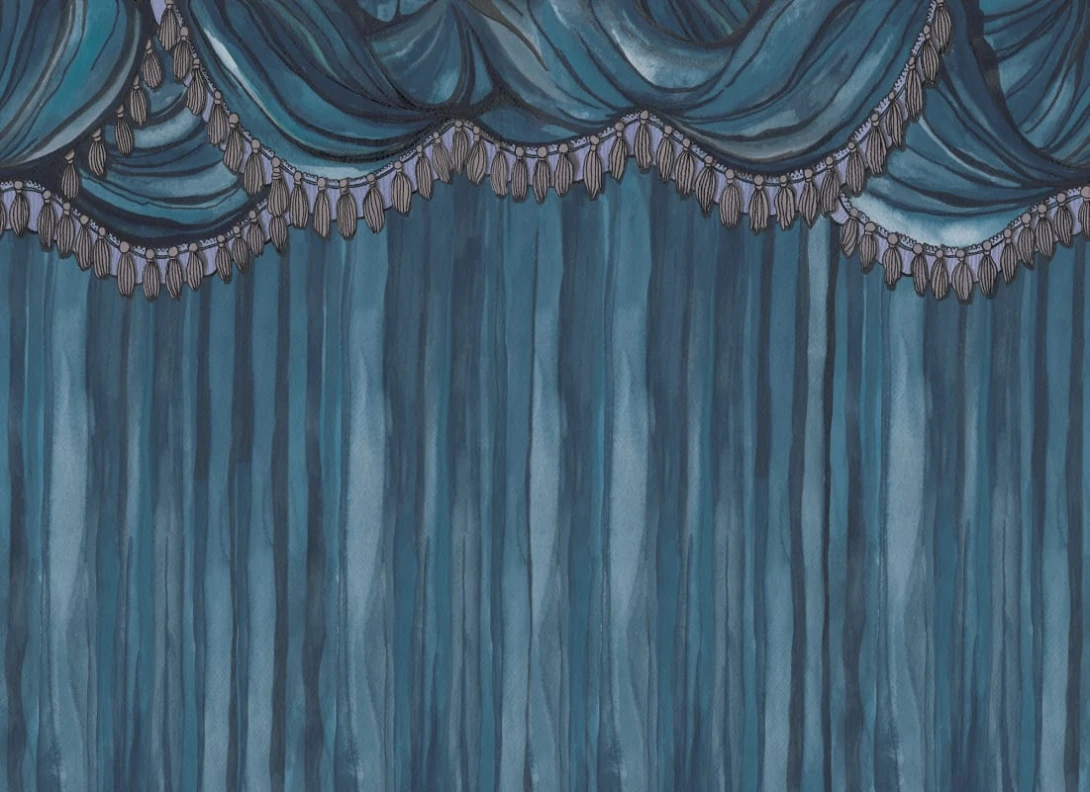 Rebel Walls R18911 Pops Behind the Curtains Blue - mural w kurtynę teatralną